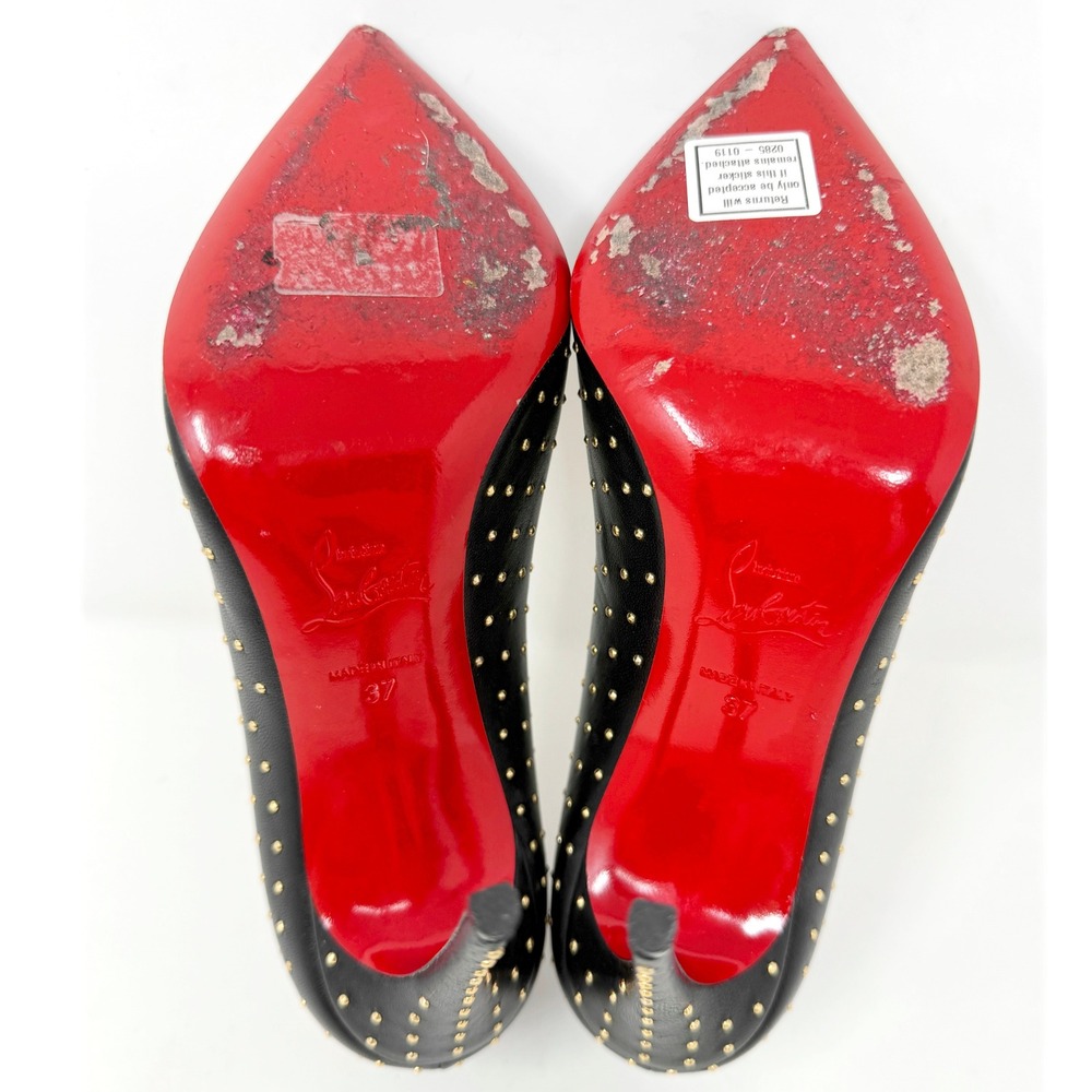 Christian Louboutin Pigalle Follies Black Leather Gold Stud Pumps 100mm 37 - Picture 8 of 9